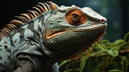 Close-up photo of a Chameleon looking in their habitatの素材