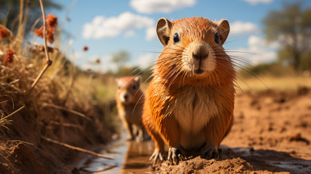 Close-up photo of a Capybara looking in their habitatの素材