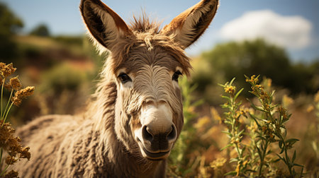 Close-up photo of a Donkey looking any directionの素材