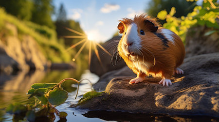 Close-up photo of a Cavy (Cavia) looking in their habitatの素材