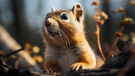 Close-up photo of a Chipmunk looking in their habitatの素材