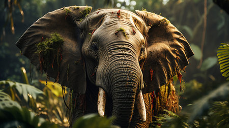 Close-up photo of a Elephant looking any direction on jungleの素材