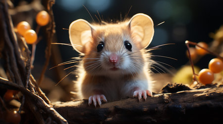 Close-up photo of a Dormouse looking in their habitatの素材