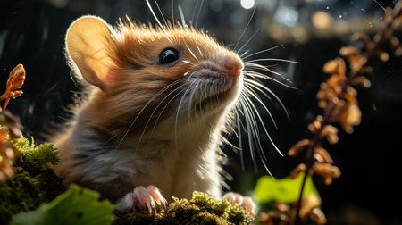 Close-up photo of a Dormouse looking in their habitatの素材