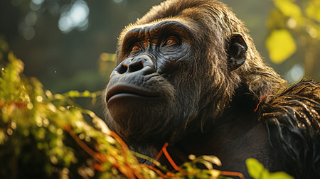 Close-up photo of a Gorilla looking any direction on jungleの素材