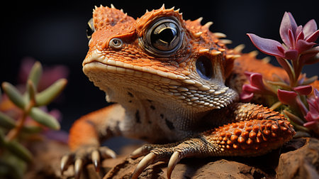 Close-up photo of a Horned Toad looking in their habitatの素材