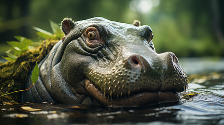 Close-up photo of a Hippopotamus looking any direction on jungleの素材
