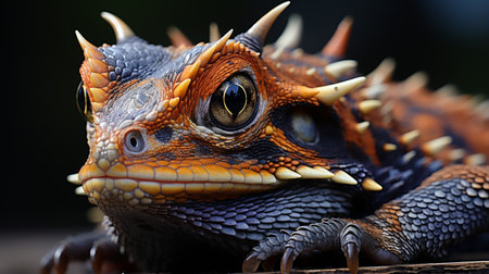 Close-up photo of a Horned Toad looking in their habitatの素材