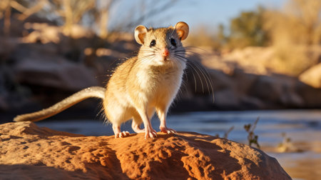 Close-up photo of a Kangaroo Rat looking in their habitatの素材