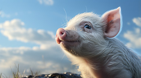 Close-up photo of a Pig looking any directionの素材