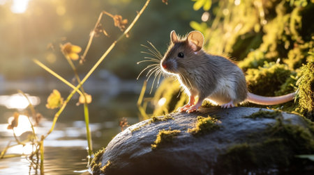 Close-up photo of a Mouse looking in their habitatの素材