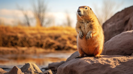 Close-up photo of a Prairie Dog looking in their habitatの素材