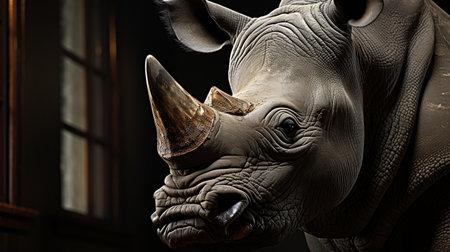 Close-up photo of a Rhinoceros (Black and White Rhino) looking any direction on jungleの素材