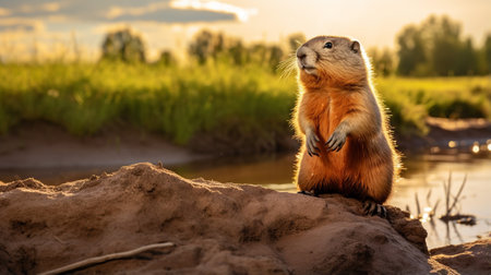 Close-up photo of a Prairie Dog looking in their habitatの素材