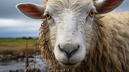 Close-up photo of a Sheep looking any directionの素材