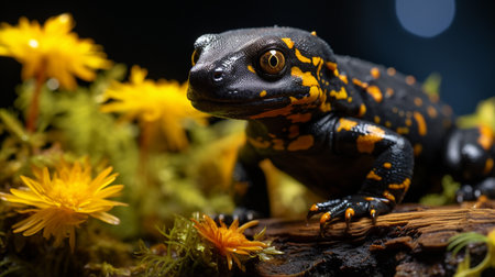Close-up photo of a Salamander looking in their habitatの素材