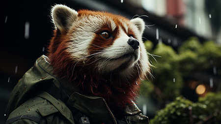 Close-up photo of a Red Panda looking any direction on jungleの素材