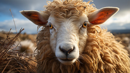 Close-up photo of a Sheep looking any directionの素材