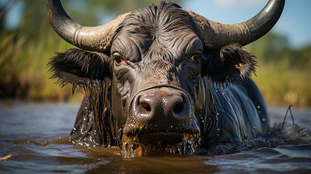 Close-up photo of a Water Buffalo looking any directionの素材