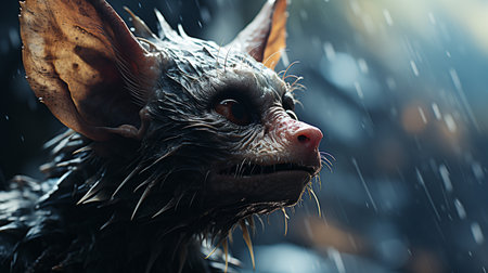 Close-up photo of a Vampire Bat looking any directionの素材