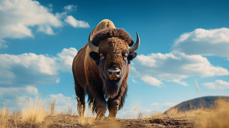 Photo of a Bison under Blue Skyの素材