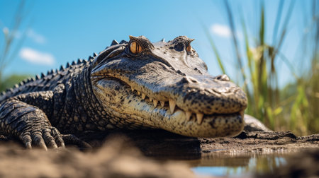 Photo of a Alligator under Blue Skyの素材