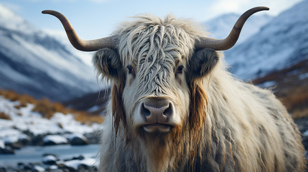 Close-up photo of a Yak looking any directionの素材