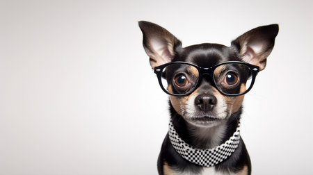 Photo of a Chihuahua dog using eyeglasses isolated on white backgroundの素材