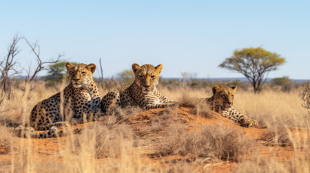 Photo of a herd of African Leopard resting in an open area on the Savannaの素材