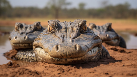 Photo of a herd of Caiman resting in an open area on the Savannaの素材