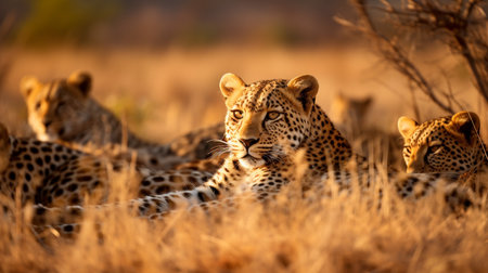 Photo of a herd of Leopard resting in an open area on the Savannaの素材