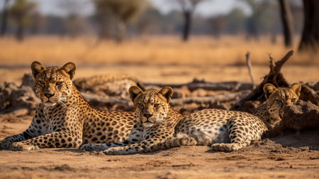 Photo of a herd of Leopard resting in an open area on the Savannaの素材
