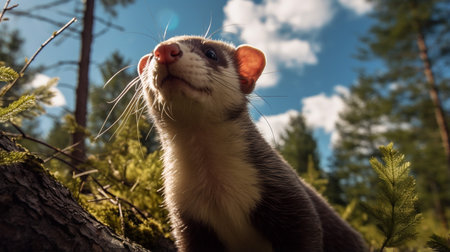 Photo of Ferret in ther forest with blue skyの素材