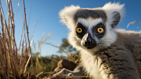 Photo of Lemur in ther forest with blue skyの素材