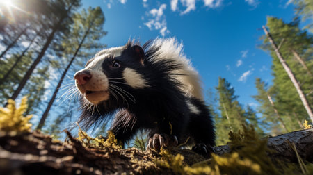 Photo of Skunk in ther forest with blue skyの素材