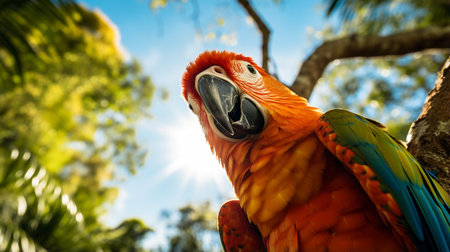 Photo of Parrot in ther forest with blue skyの素材