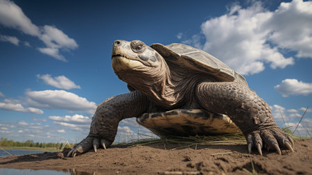 Photo of a Snapping Turtle under Blue Skyの素材