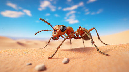 Photo of a Sahara Desert Ant in a Desert with blue skyの素材