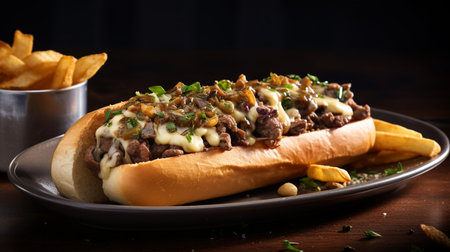 Photo of Cheesesteak Sandwich as a dish in a high-end restaurantの素材