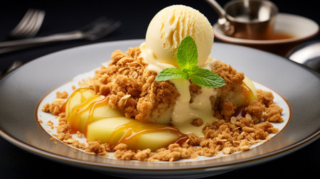 Photo of Apple Crumble as a dish in a high-end restaurantの素材