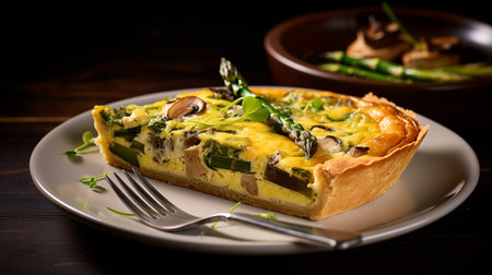 Photo of Asparagus and Mushroom Quiche as a dish in a high-end restaurantの素材