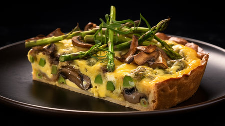 Photo of Asparagus and Mushroom Quiche as a dish in a high-end restaurantの素材