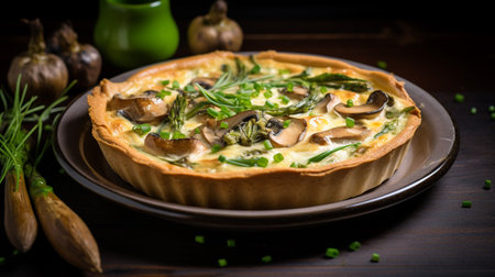 Photo of Asparagus and Mushroom Quiche as a dish in a high-end restaurantの素材