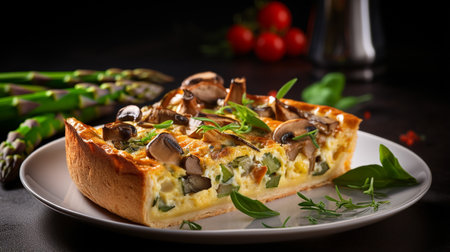 Photo of Asparagus and Mushroom Quiche as a dish in a high-end restaurantの素材
