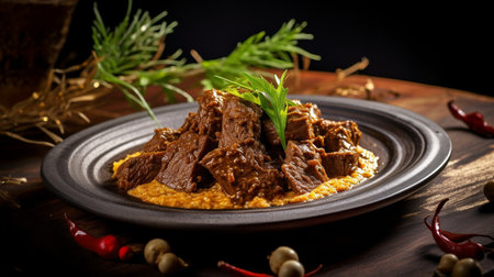 Photo of Beef Rendang as a dish in a high-end restaurantの素材