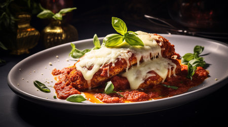 Photo of Chicken Parmesan as a dish in a high-end restaurantの素材