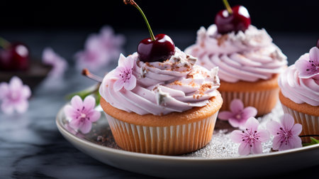 Photo of Cherry Blossom Cupcakes as a dish in a high-end restaurantの素材