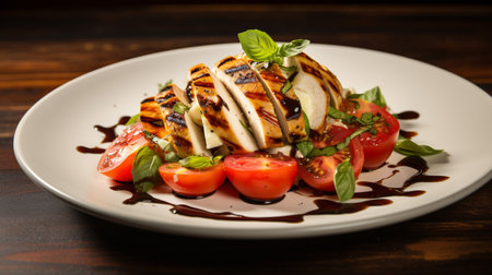 Photo of Caprese Salad with Grilled Chicken as a dish in a high-end restaurantの素材
