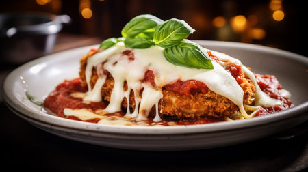 Photo of Chicken Parmesan as a dish in a high-end restaurantの素材