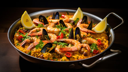 Photo of Caribbean Seafood Paella as a dish in a high-end restaurantの素材